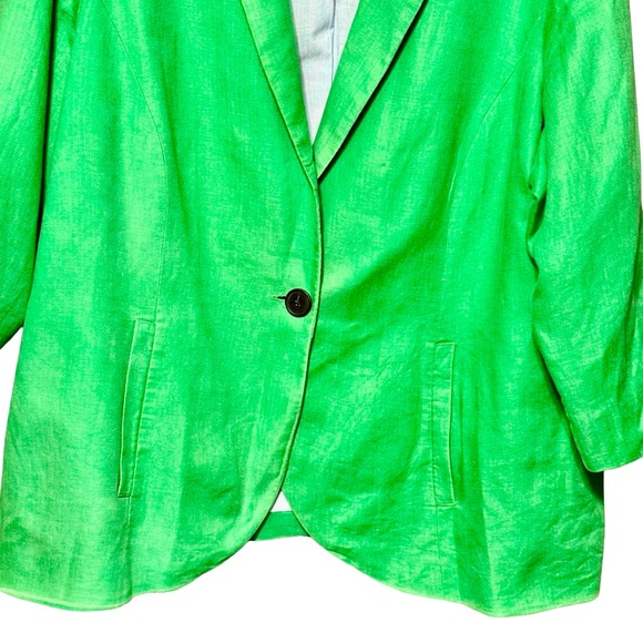 Coldwater Creek Bella 100% Linen Tie Sleeve Lightweight Green Blazer size 20-22 - Picture 3 of 11